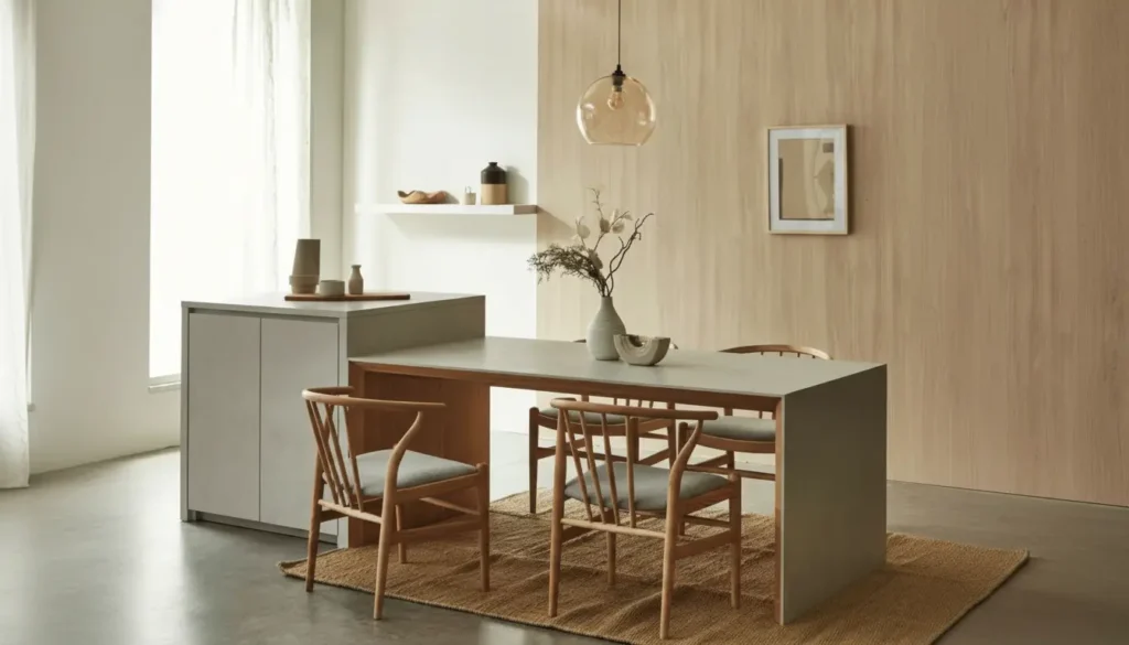 モダンダイニングテーブルとYチェアを配置した北欧スタイルのダイニングルーム