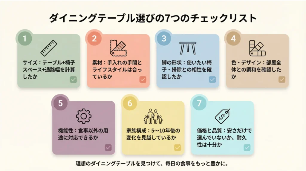 ダイニングテーブル買い替え時の7つのチェックリスト図解