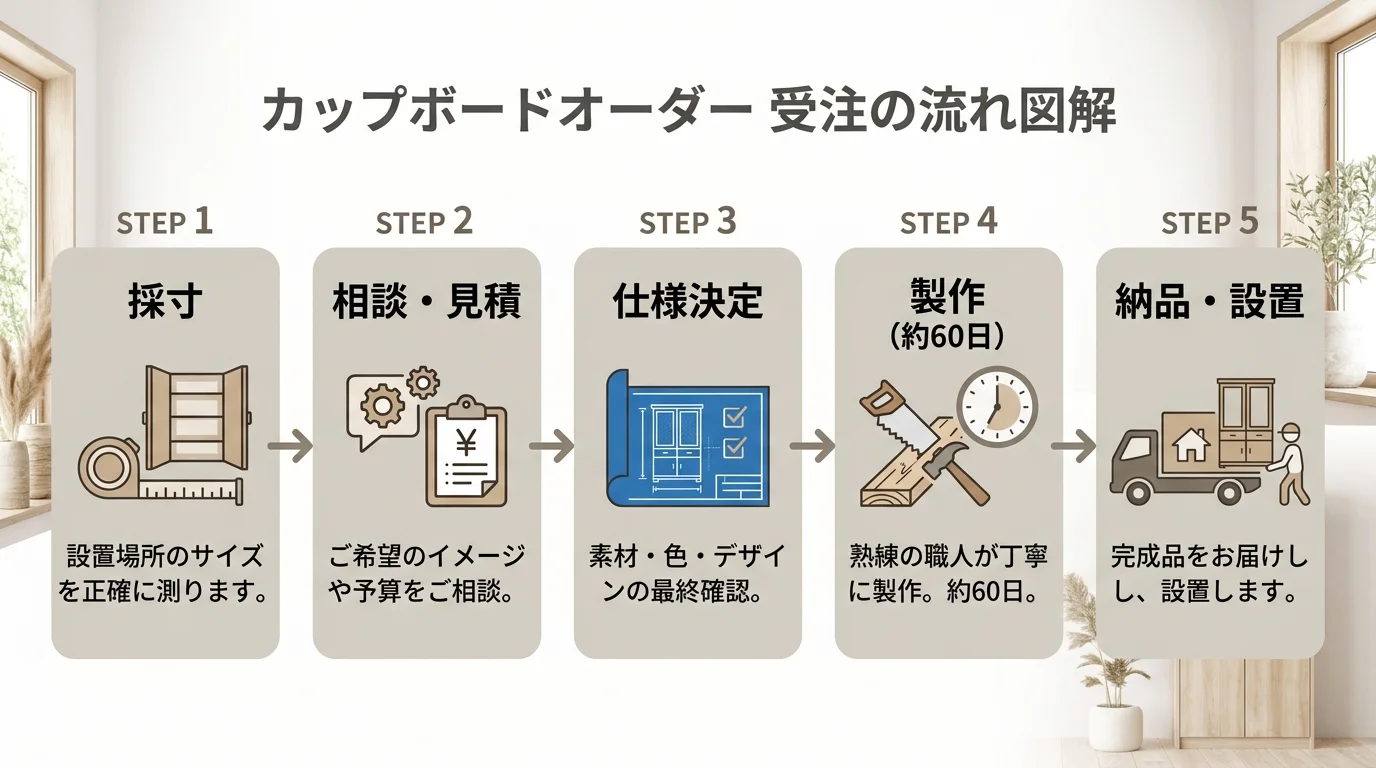 受注の流れ図解を解説した図解（カップボードオーダー）