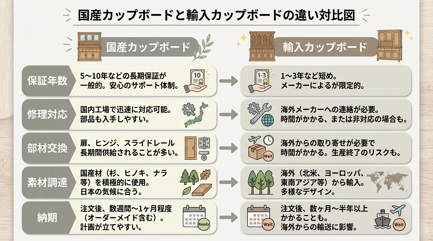 国産カップボードと輸入カップボードの違い対比図を解説した図解(国産カップボード)