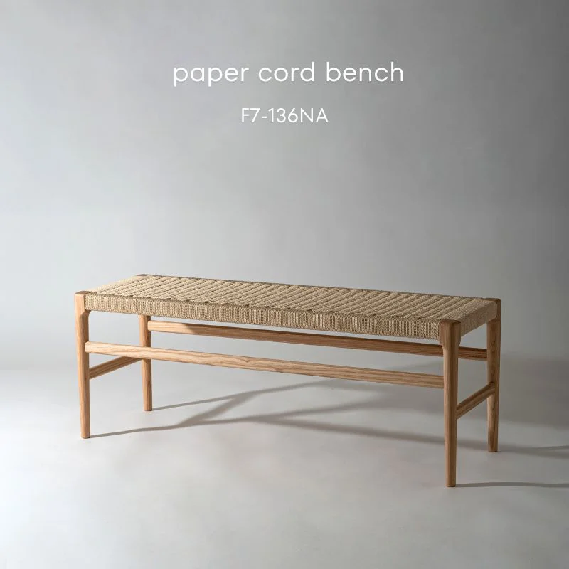 ペーパーコードベンチ ナチュラル 幅120cm。アッシュ材の脚に編み目の座面を組んだ背もたれのないダイニングベンチ